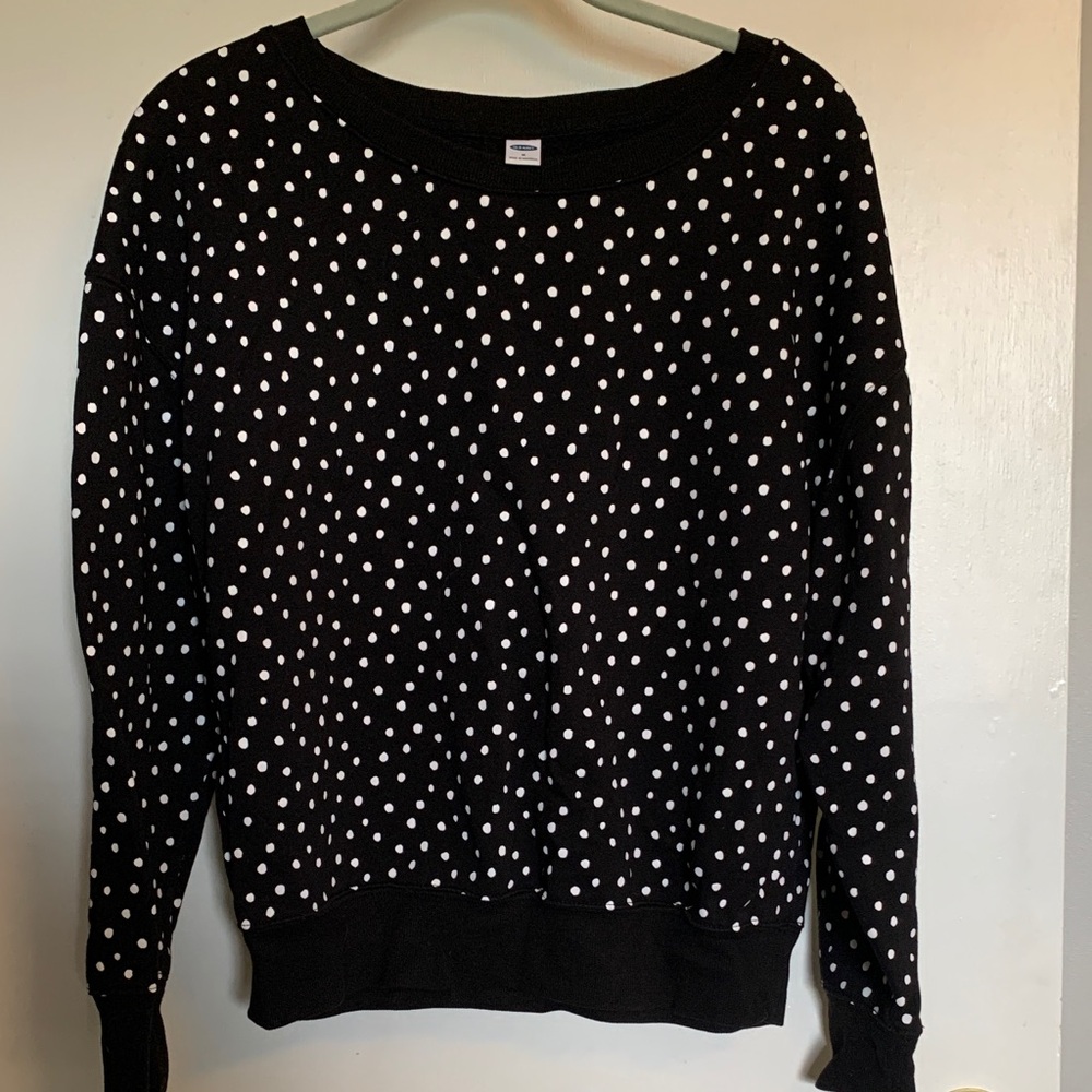 Old Navy Black and White Crew Neck Polka Dot Sweater